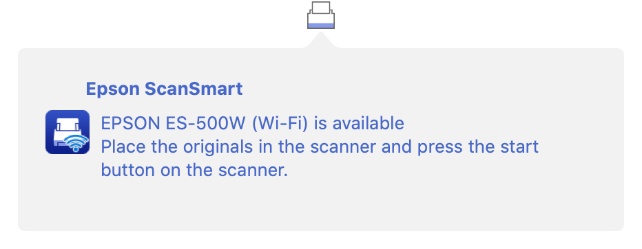 Epson ScanSmart menu item and notification